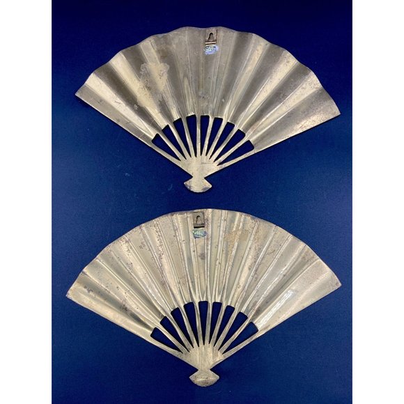 2 Vintage Solid Brass Oriental Style Hand Fan Phoenix Dragon Wall Decor 7”x11” - Picture 3 of 5